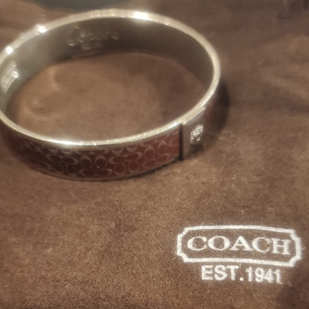 Coach Silver and Brown Signature Bangle